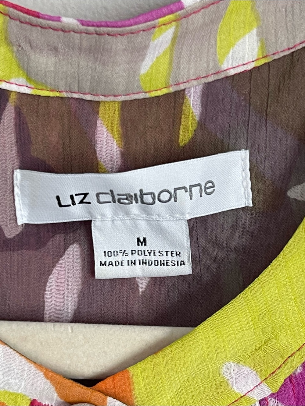 LIZ CLAIBORNE Multicolor Sheer Tropical Print Sleeveless Button Down Blouse Sz M - Picture 5 of 6